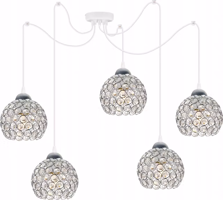 Lampada a sospensione Crystal Spider - lampada a sospensione a forma di ragno - lampada da soffitto - lampada a ragno con 4 teste - lampada a sospensione in metallo e vetro - E27 - cromo