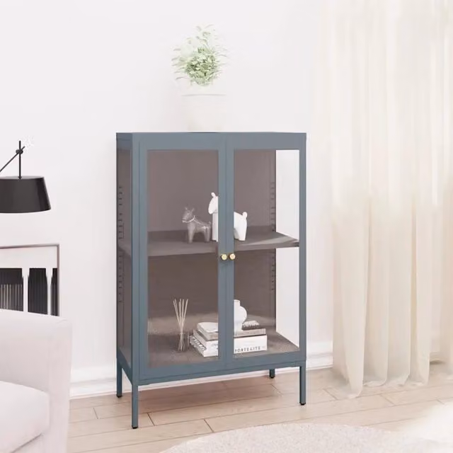 Credenza-Buffet-Armadio da cucina Antracite 75x35x105 cm in Acciaio e Vetro
