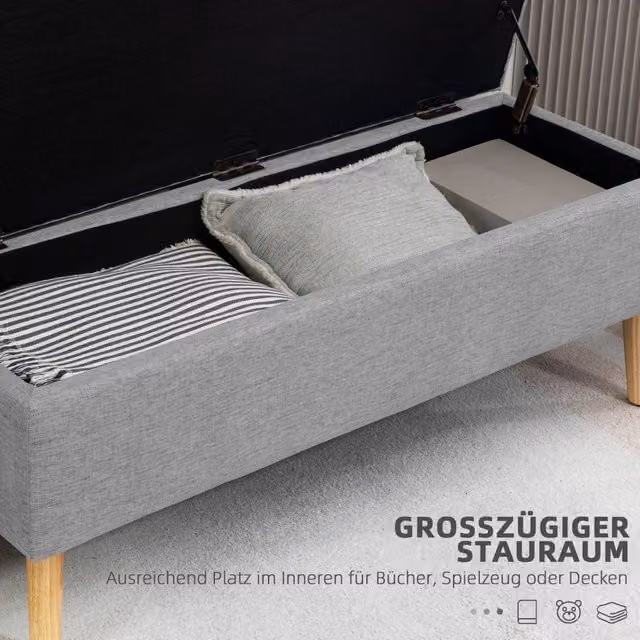Panca contenitore REDOM grigia con effetto lino L: 110 cm, P: 39 cm, H: 45 cm