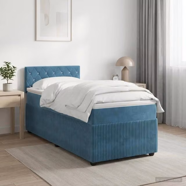 Letto box spring con materasso Blu Scuro 90 x 200 cm Velluto 3451599