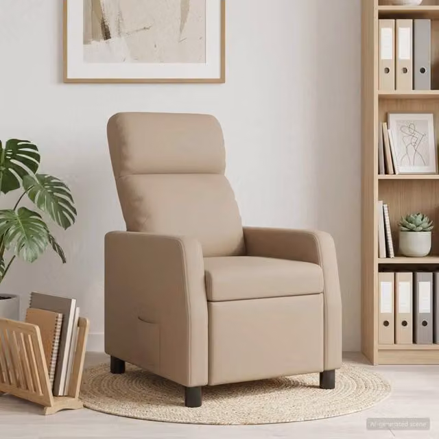 Poltrona reclinabile relax in similpelle beige con braccioli per soggiorno
