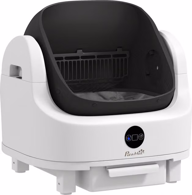 Lettiera per gatti autopulente PawHut con design aperto, sensori di sicurezza e deodorante, bianco – 1