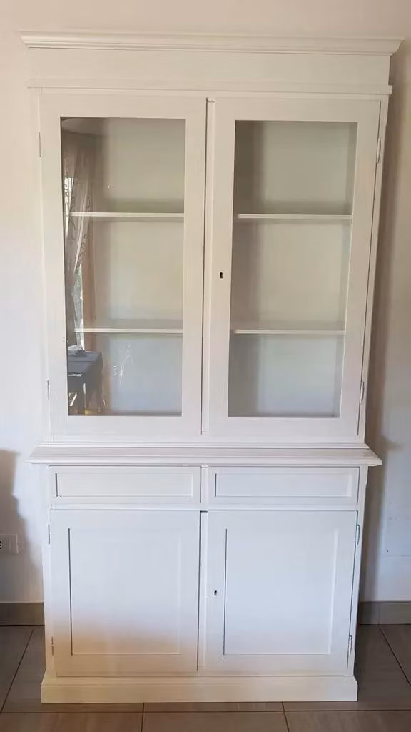 Cristalliera Shabby Chic Mobili 2G in Legno Bianco con Ante in Vetro L: 105 cm, P: 42 cm, H: 205 cm – 3