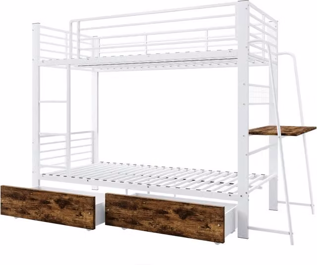 Letto a castello moderno con cassetto contenitore in metallo e MDF, L/P/H: 90 x 200 x 237 cm