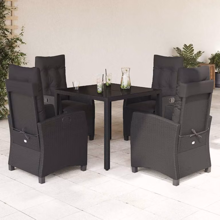 vidaXL Set da Pranzo da Giardino 5 pz in Polyrattan Nero con Piano in Vetro