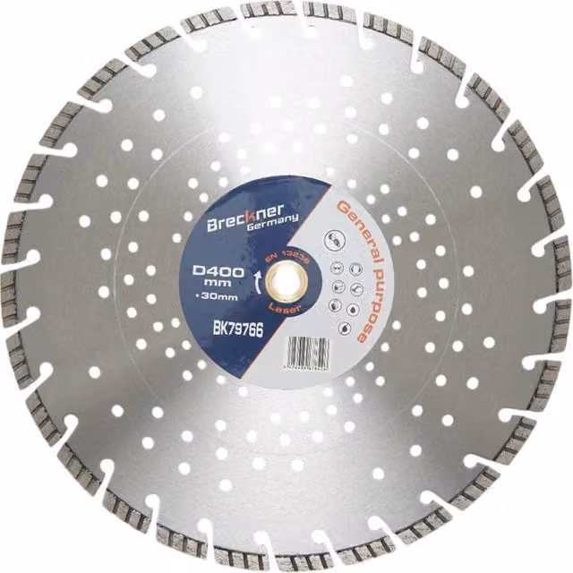 Disco diamantato turbo segmentato Breckner Germany per cemento armato e pietra dura, Diametro: 400 mm, Foro: 30 mm