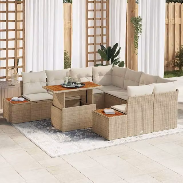 Set Divano da Giardino 9 pz Beige polyrattan 3350058
