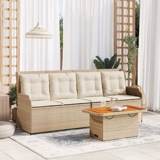 Set Divani da Giardino 3 pz con Cuscini in Polyrattan Beige 3262446