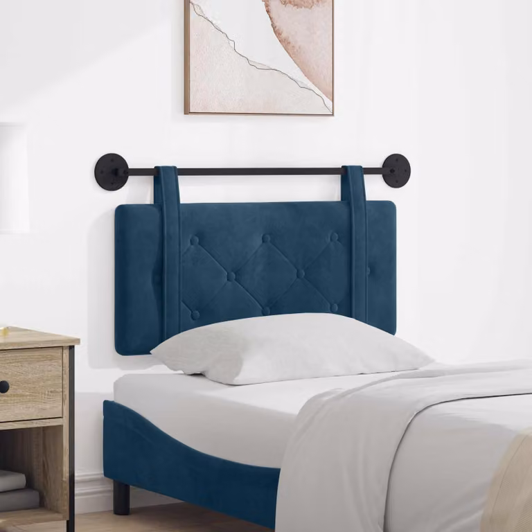 Testiera sospesa vidaXL in velluto blu con pannello imbottito per camera da letto L: 90 cm, H: 55 cm, P: 5 cm