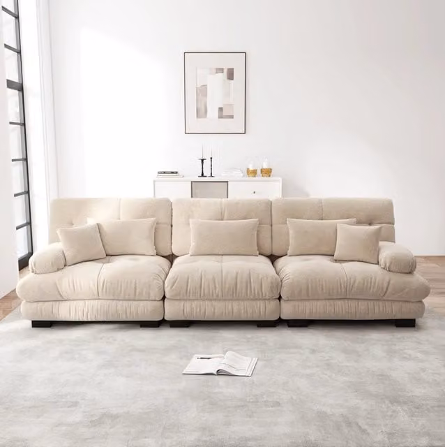 Divano modulare in ciniglia color caffè chiaro 313×77×81 cm