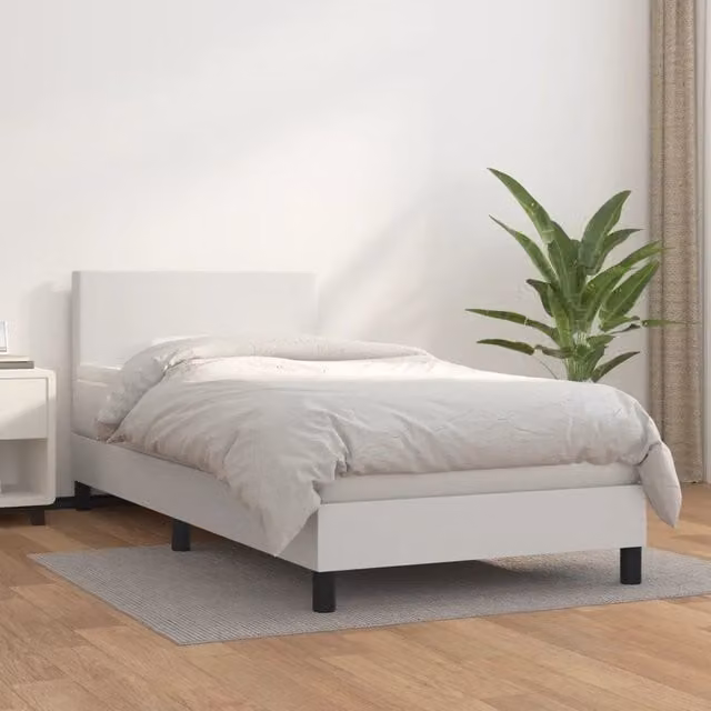 Letto a molle con materasso bianco vidaXL in similpelle, L/P/H: 90 x 200 cm