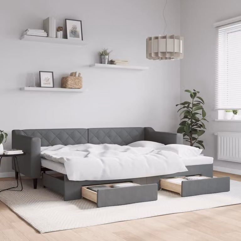 vidaXL Divano Letto Moderno con Cassetto Estraibile in Tessuto Grigio L/P/H: 80 x 200 cm