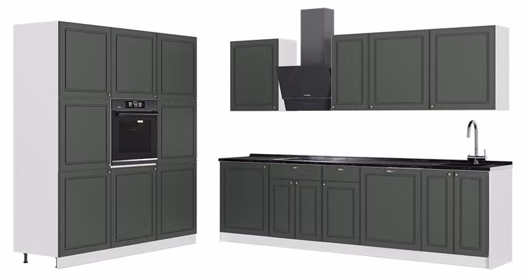Cucina componibile Vicco Fame-Line Verde-oro rustico/Bianco 460 cm senza piano di lavoro, Model 63828
