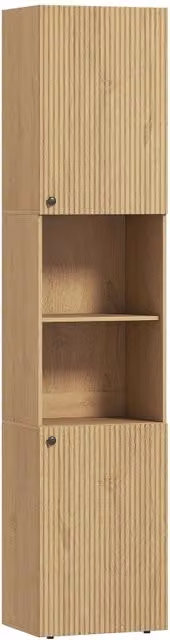 Mobile bagno alto in legno colore quercia, 6 ripiani, 2 ante e 2 scaffali aperti