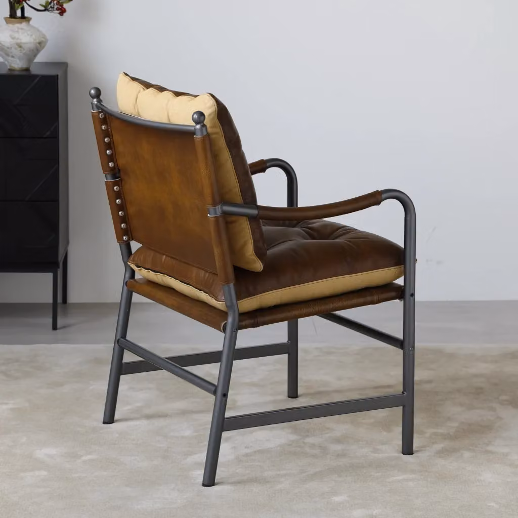 Poltrona Accent REDOM in pelle marrone con struttura in metallo in stile Mid Century Modern con braccioli – 2