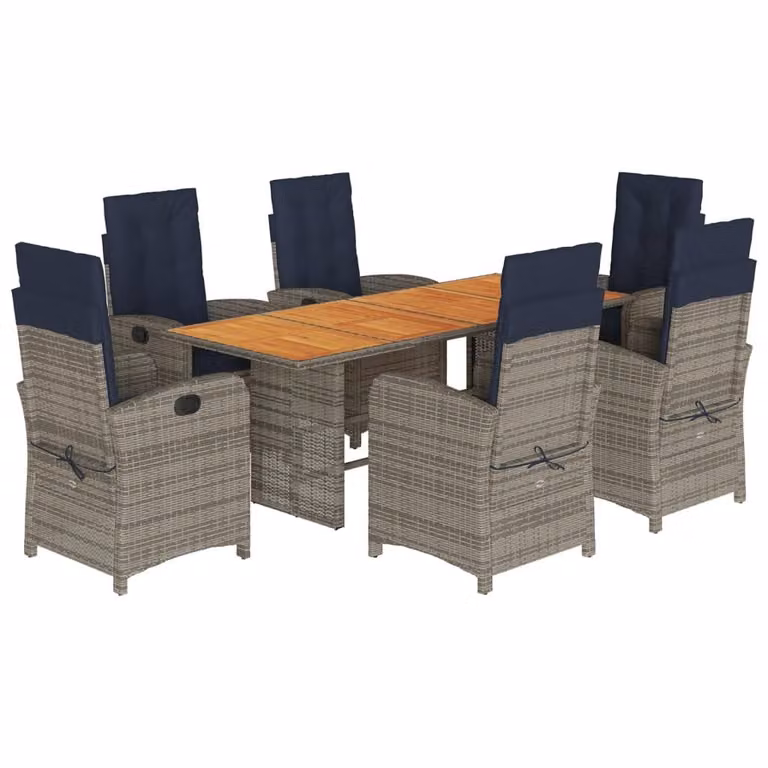 Set da Pranzo da Giardino 7 pz con Cuscini Beige in Polyrattan
