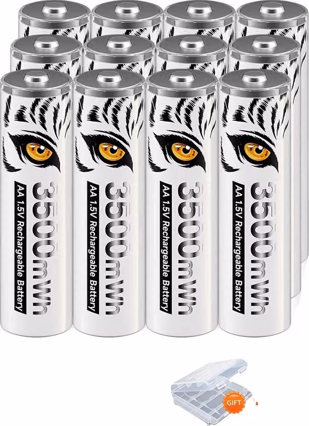 Batteria ricaricabile, caricabatterie con display LCD, 8 scomparti, 12 batterie AA