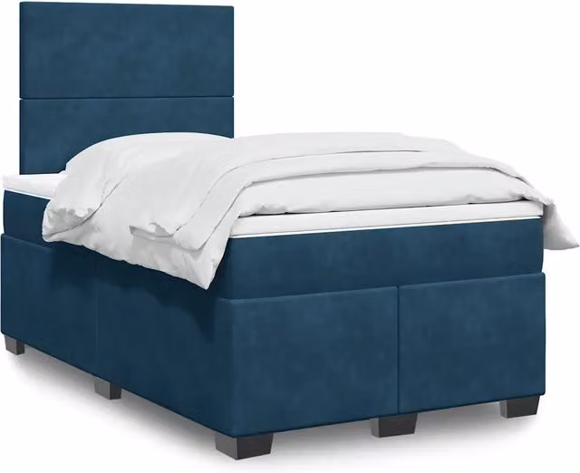 Letto con Giroletto a Molle e Materasso Ibrido vidaXL in Velluto Blu e Bianco L/P: 120 x 200 cm