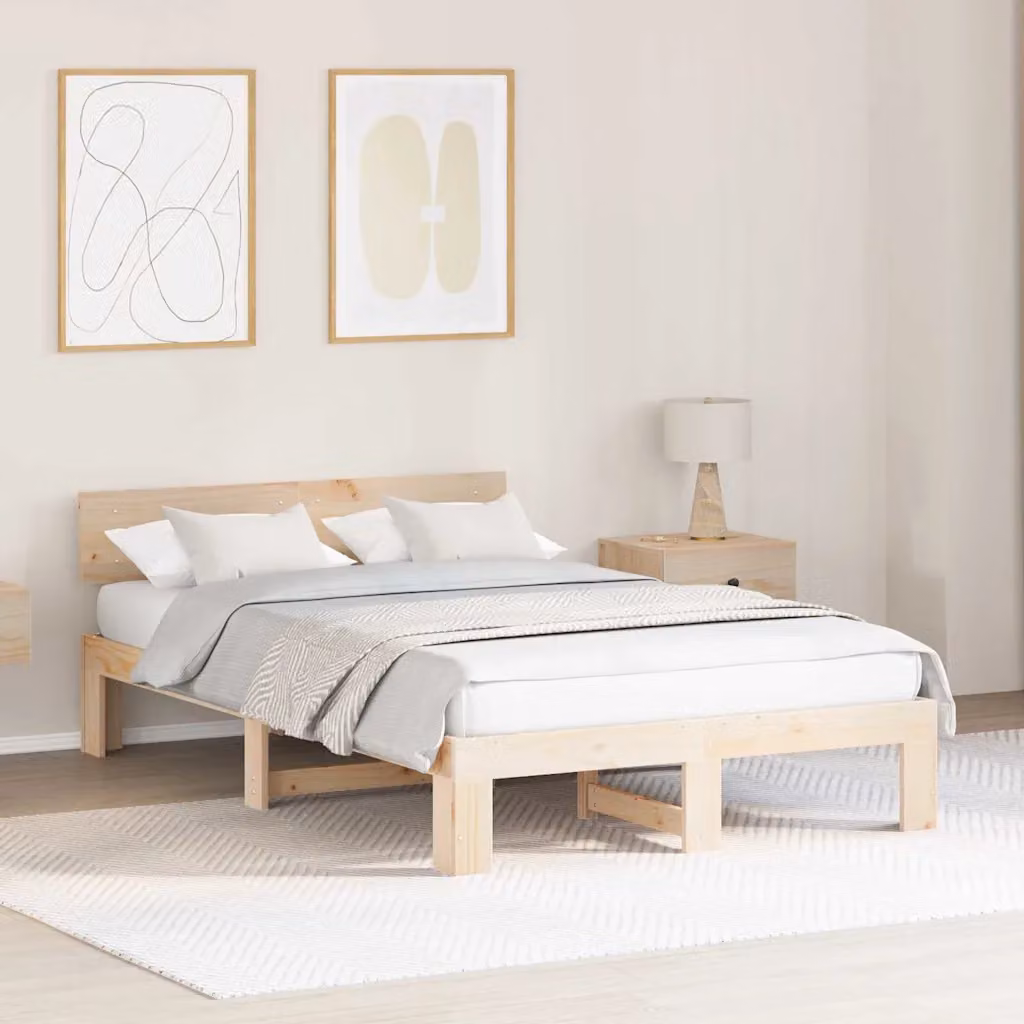 Struttura del letto moderna vidaXL in pino massello colore naturale L 140 x P 190 cm