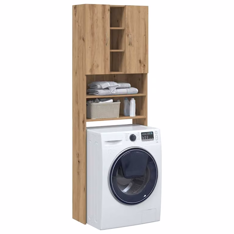 Mobile per lavatrice vidaXL in legno color rovere con ripiani e ante, L: 64 cm, P: 25,5 cm, H: 190 cm