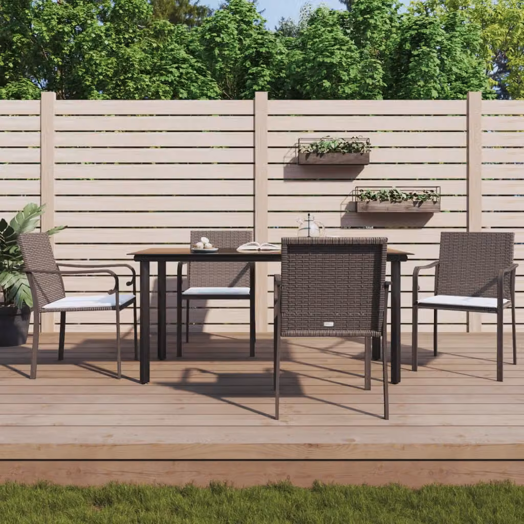 Set da pranzo da giardino vidaXL in polyrattan con tavolo in vetro e 5 pezzi disponibili in marrone, nero o bianco