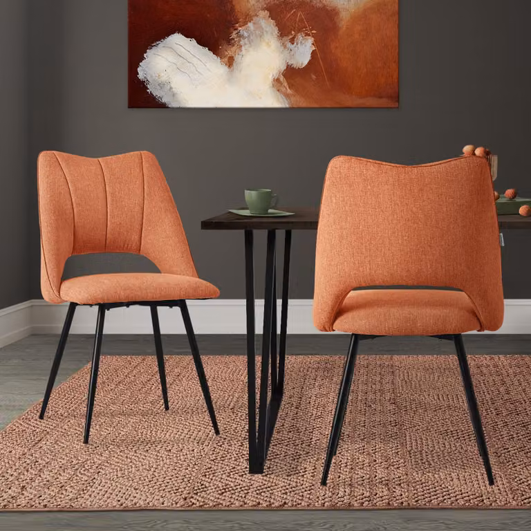 Set di 2 sedie da pranzo ML-Design arancione, seduta in poliestere con gambe in metallo nero, sedie da cucina con schienale