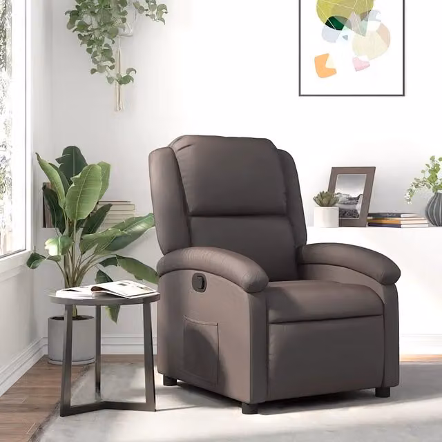 Poltrona Reclinabile Relax vidaXL in Vera Pelle Marrone con Braccioli e Struttura in Legno e Metallo – 1