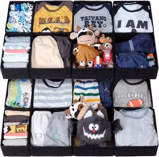 Set di 16 organizzatori per abbigliamento per armadi PAX da 100×58 cm, organizzatore per bambini, pieghevole, robusto, nero