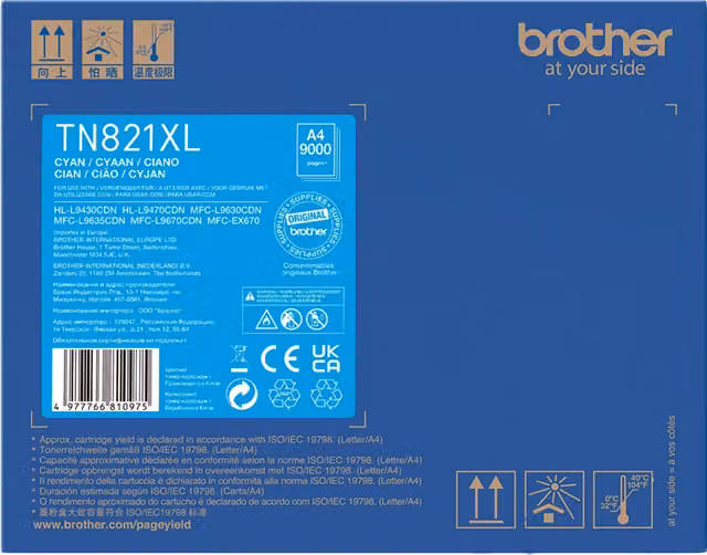 ORIGINAL Brother toner ciano TN-821XLC 821XL ~9000 Seiten
