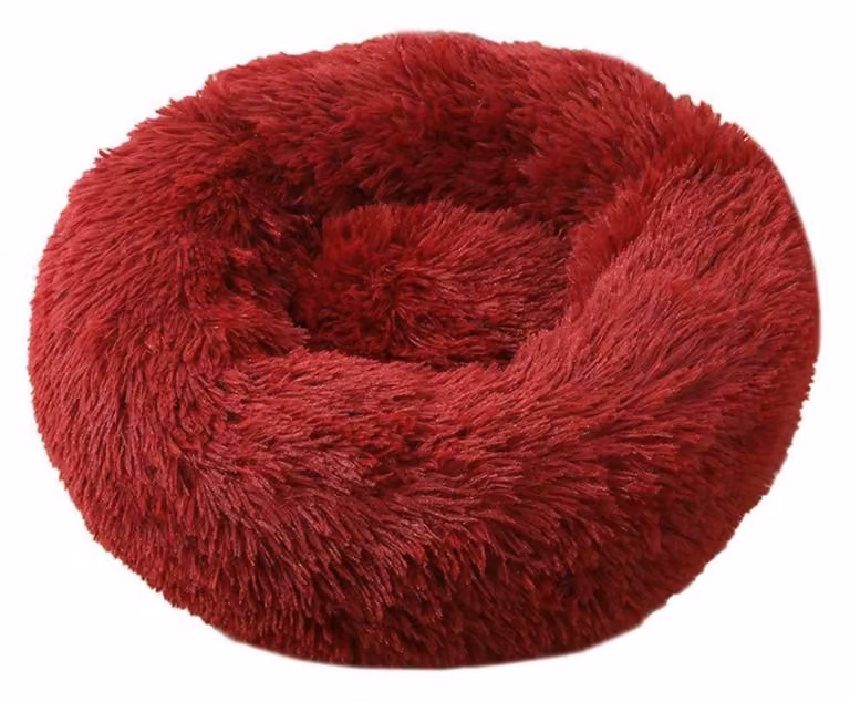 Cuccia per cani, cuccia per gatti, forma a ciambella, rivestita in peluche, lavabile, base impermeabile, colore rosso, diametro 70 cm