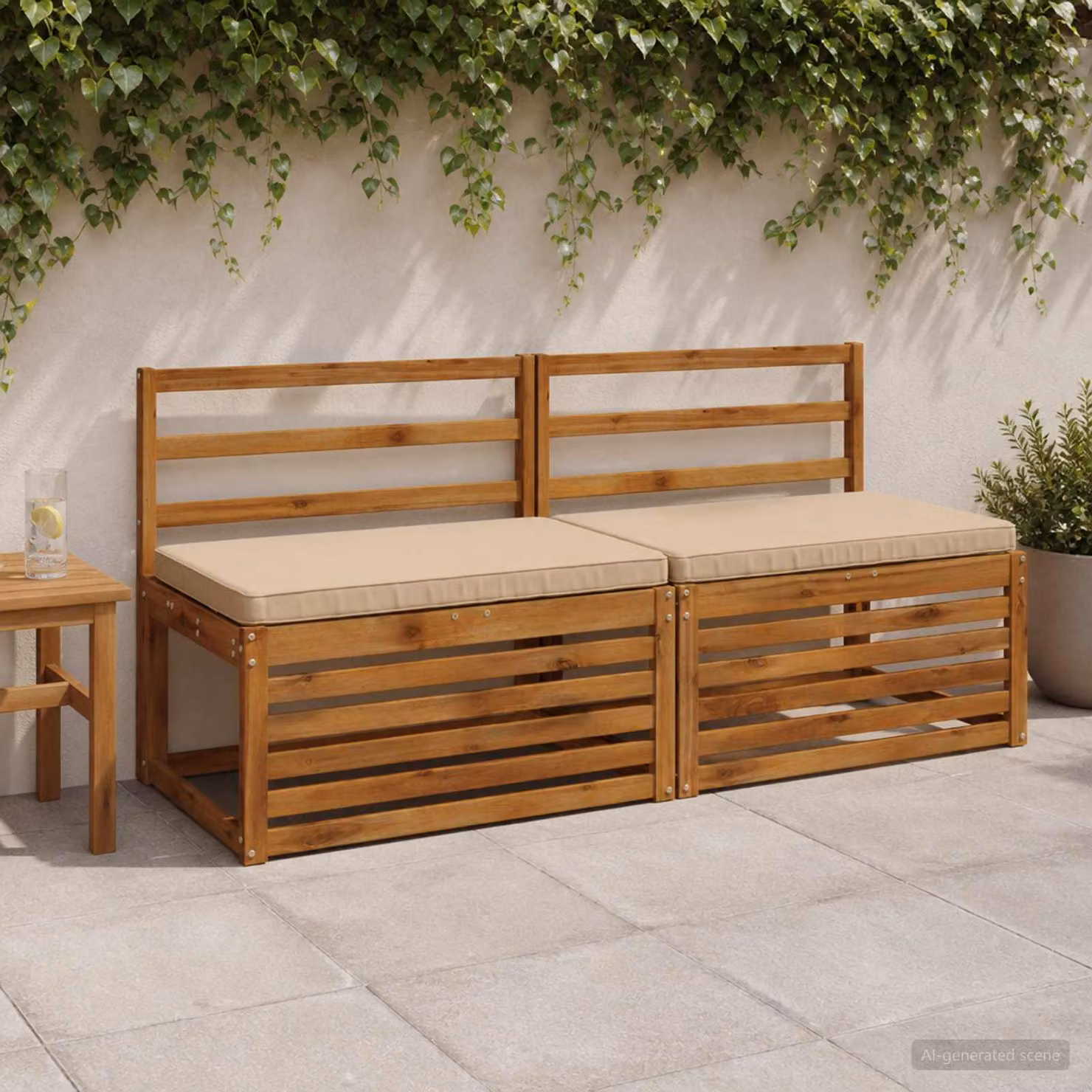 Set di 2 cuscini per panchina vidaXL VUGHT in poliestere, resistenti ai raggi UV e lavabili, colori sabbia, marrone e beige
