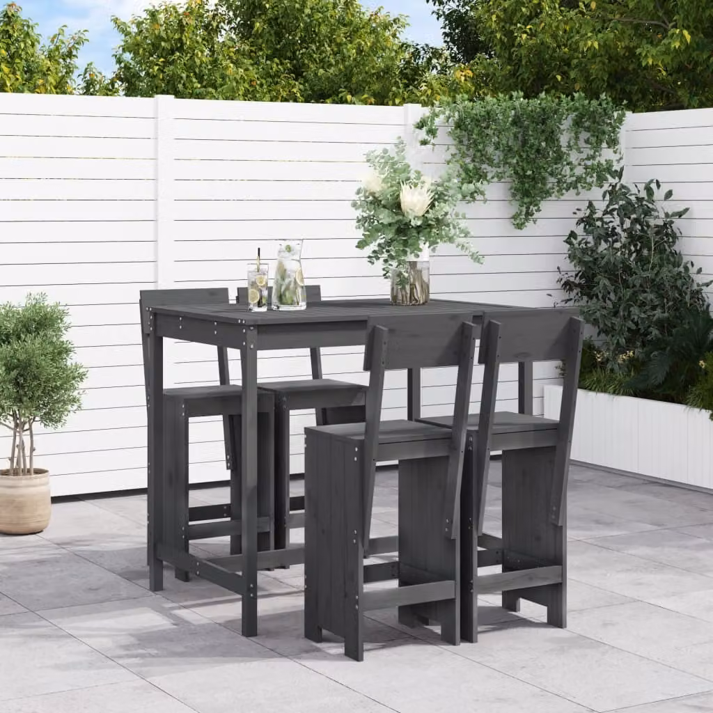 Maison Exclusive - Set Bar da Giardino 5 pz Grigio in Legno Massello di Pino