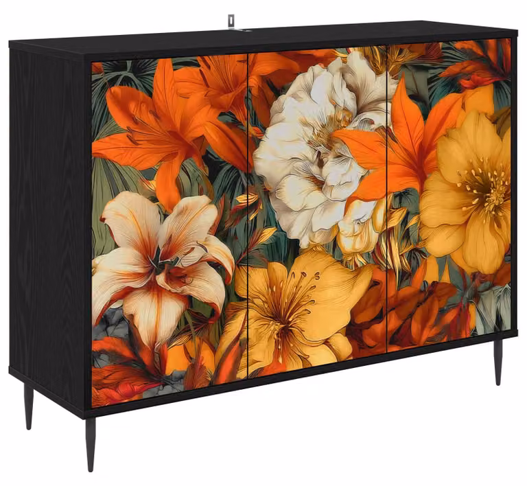 Mobile contenitore GENNEP, finitura effetto legno nero, dimensioni 102 x 33 x 76 cm