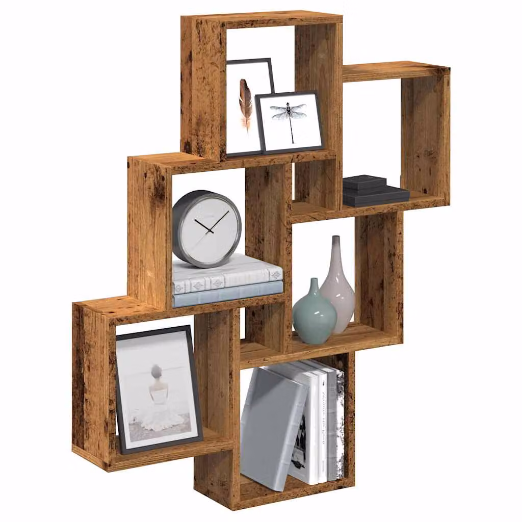 vidaXL Mensola a Muro a Cubo in Legno Antico Marrone, Design Moderno per Soggiorno e Camera da Letto, L: 78 cm, P: 15 cm, H: 93 cm