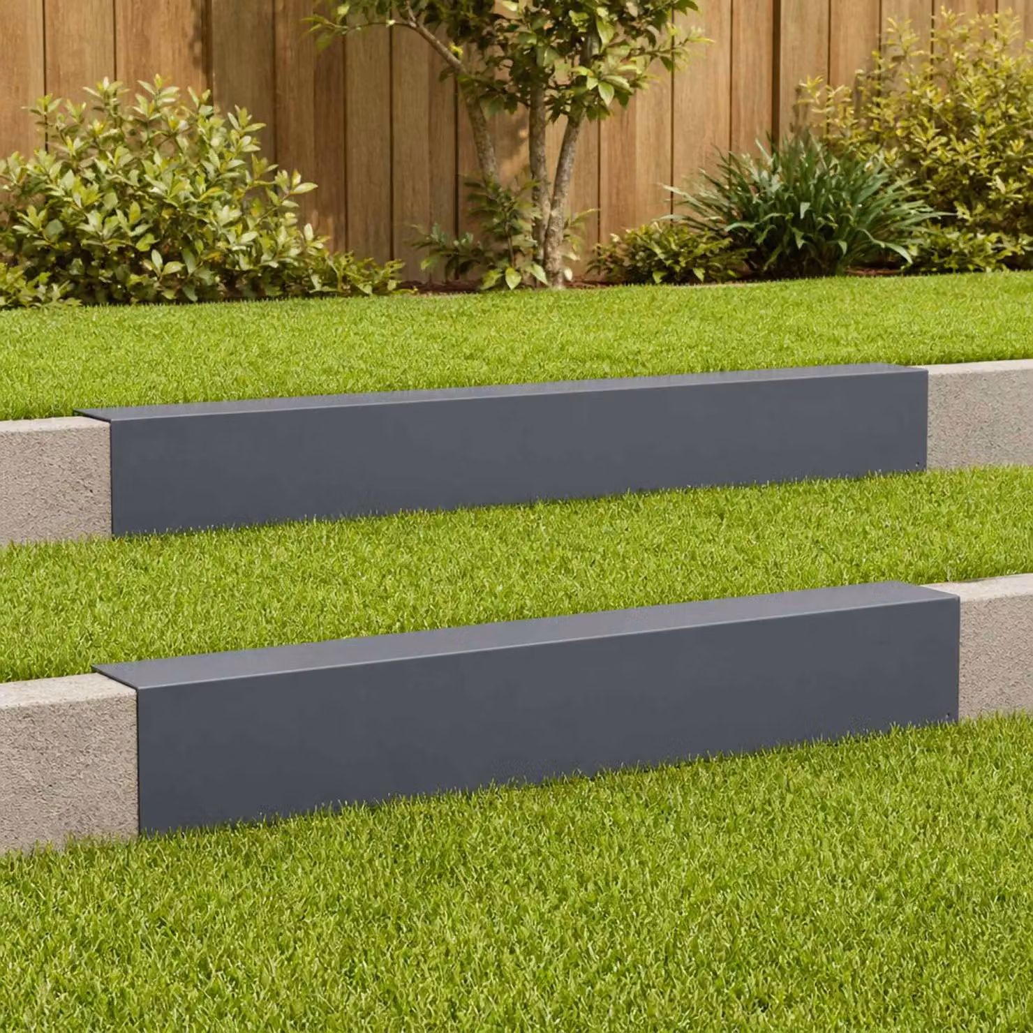 Set di 2 profili di copertura per aiuole rialzate vidaXL in acciaio colore antracite L 100 cm x P 20 cm x H 15 cm
