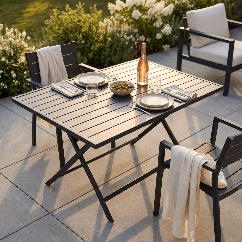 Milani Home - tavolo da giardino pieghevole, alluminio, pieghevole salvaspazio, 6 posti, antracite, piano 77 x 130 cm