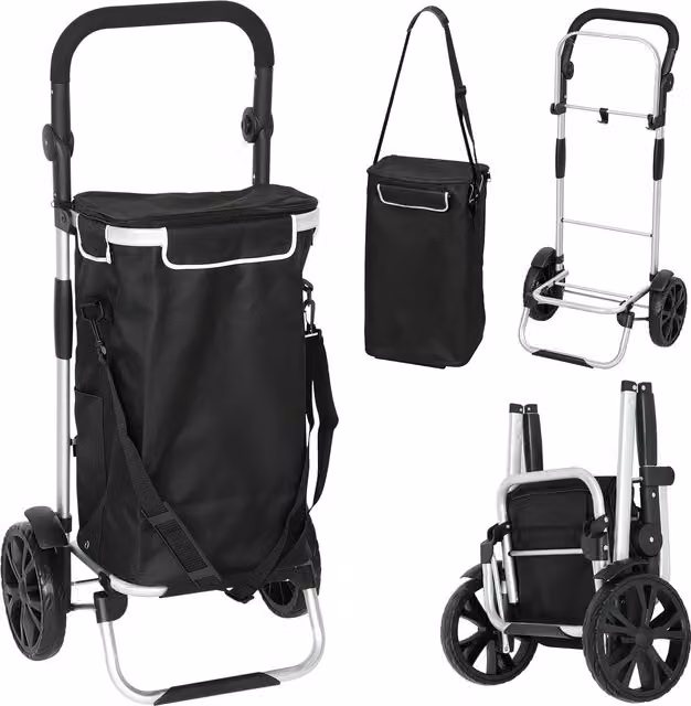 Carrello della spesa pieghevole HOMCOM da 40 L con manico telescopico e ruote, Nero, L 45,5 cm x P 35,5 cm x H 97 cm – 1