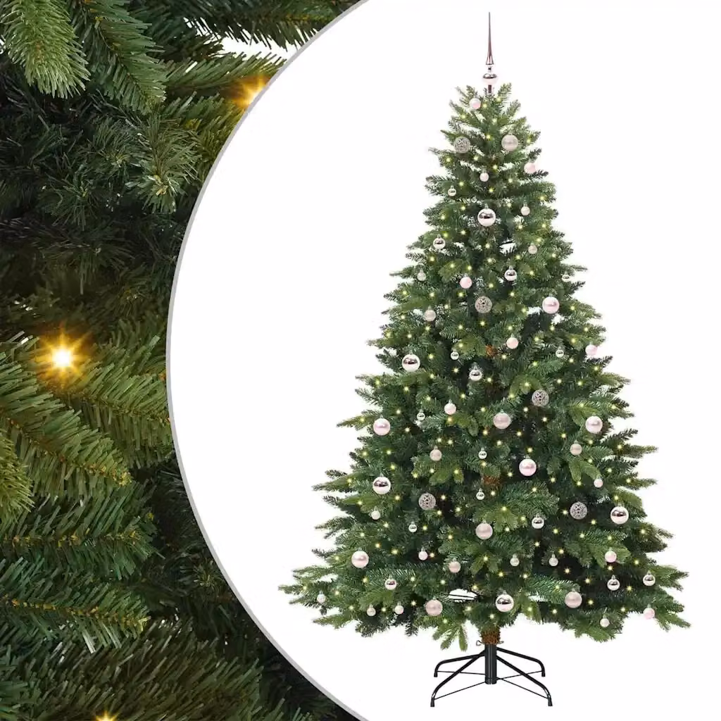 Albero di Natale artificiale moderno vidaXL verde con 300 LED luce bianca calda in PE e PVC, Altezza: 210 cm – 2