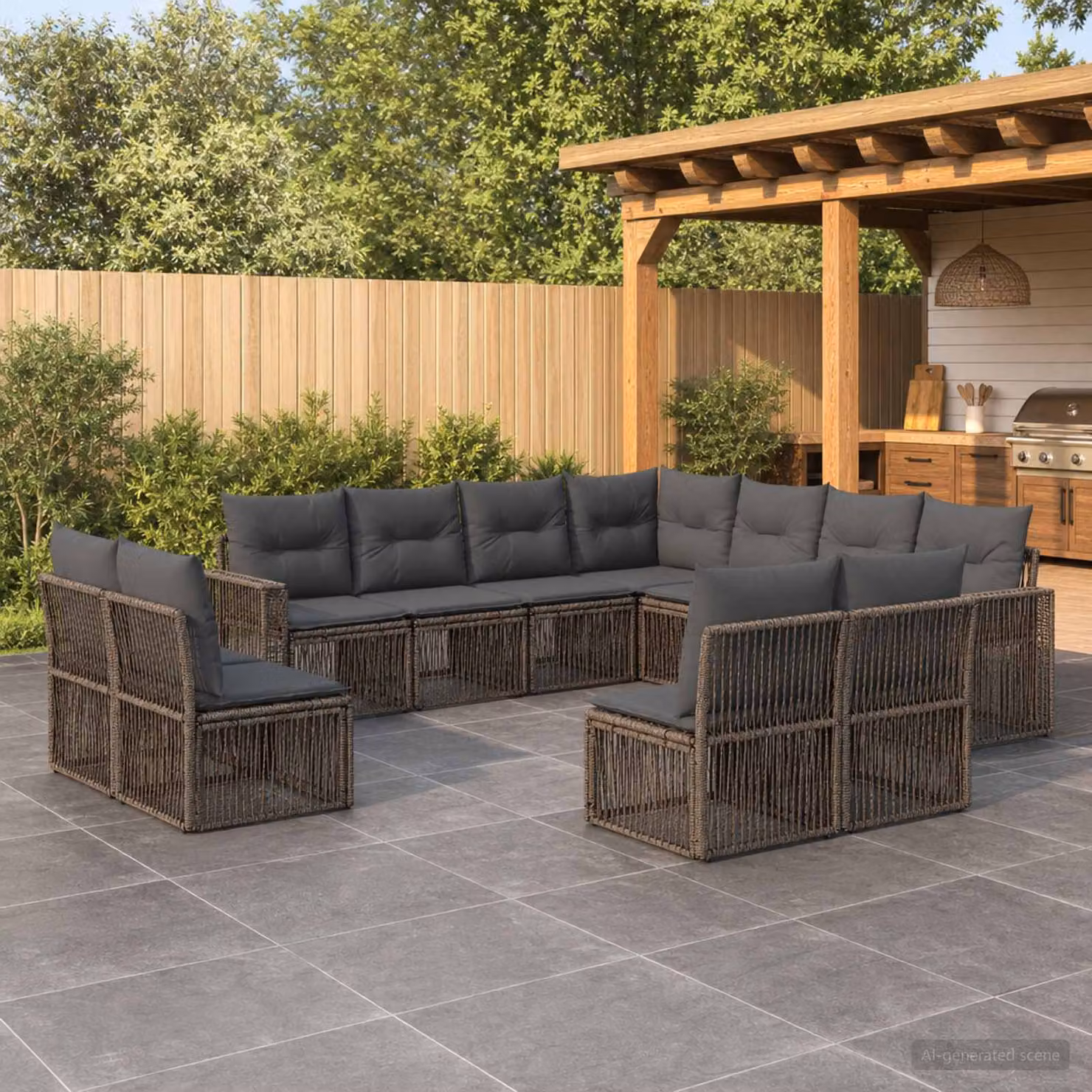 Set Divano da Giardino vidaXL 11 pz a forma a U in Polyrattan Grigio e Antracite con Cuscini e Struttura in Acciaio Verniciato a Polvere