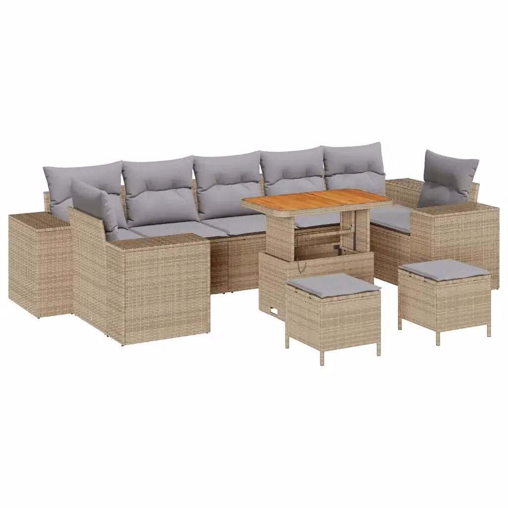 Set Divano da Giardino vidaXL con Tavolino e Pouf, 10 Pezzi, Beige e Grigio – 2