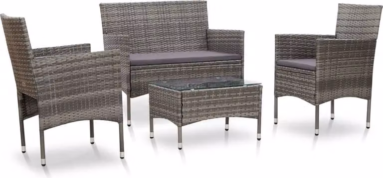 The Living Store Set salotto da giardino 4 pezzi con cuscini in poly rattan grigio