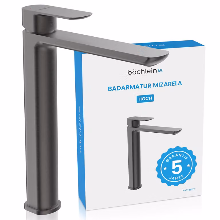 Rubinetto da bagno Mizarela alto - Antracite | Rubinetto da bagno alto dal design classico - Rubinetto per lavabo da appoggio