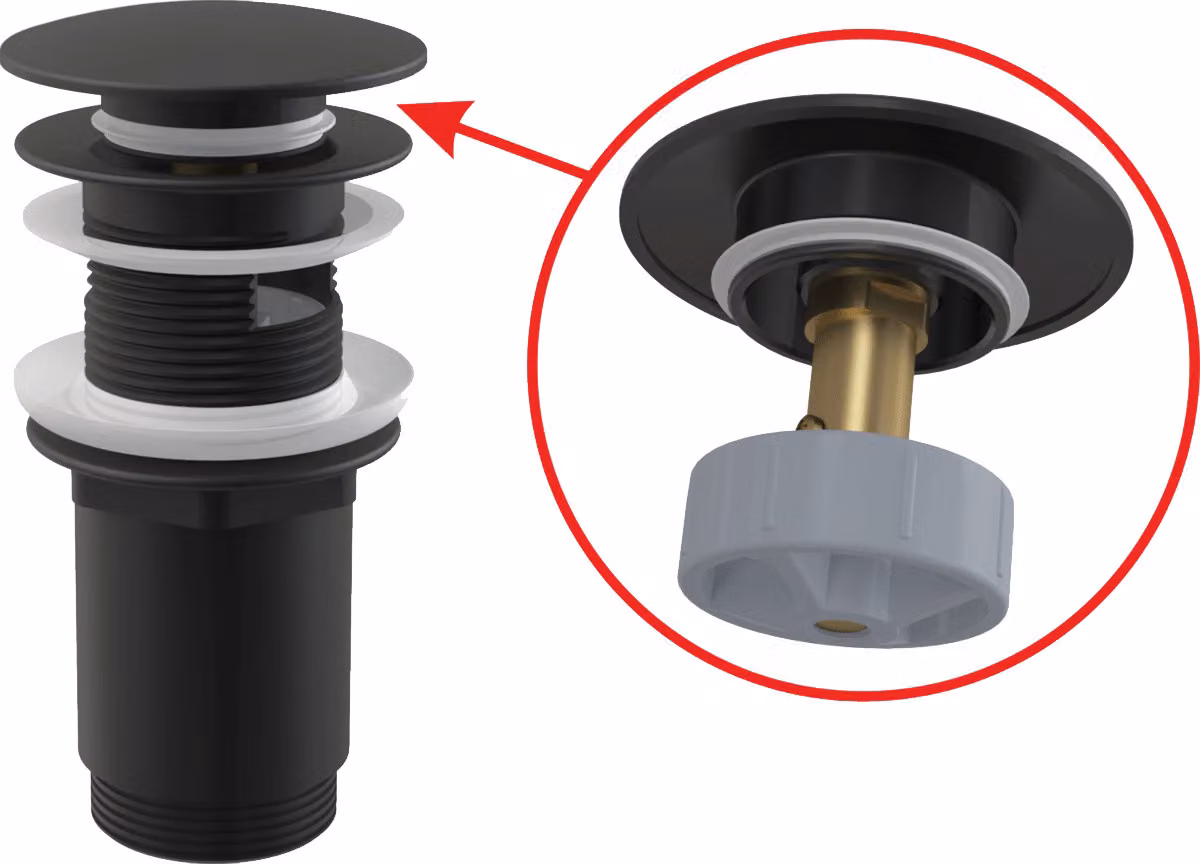 alcadrain Ablaufventil für das Waschbecken CLICK/CLACK 5/4" Ganzmetal mit Überlauf, großer Stopfen Schwarz-Matt