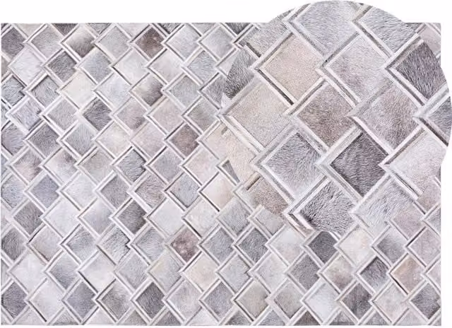 Tappeto Patchwork in Pelle Bovina Grigio BELIANI Moderno Rettangolare L: 140 cm, P: 200 cm