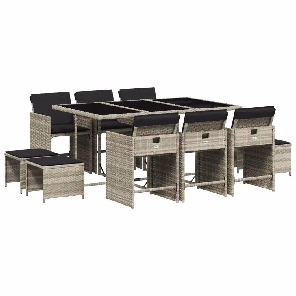 vidaXL Set Pranzo da Giardino 11pz in Polyrattan con Cuscini e Tavolo in Vetro Grigio Antracite – 2