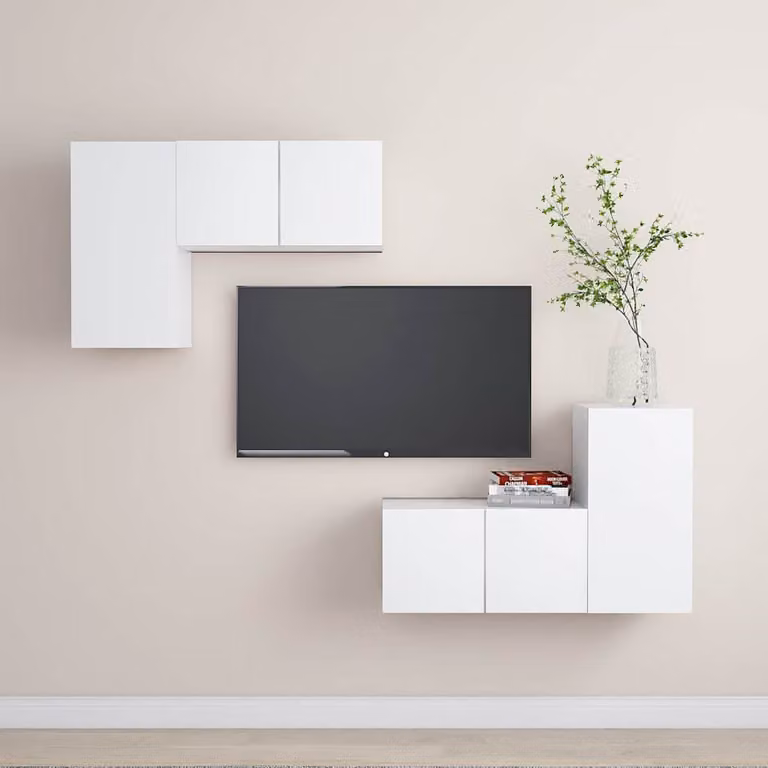 Set di mobili porta TV vidaXL da 4 pezzi in legno e MDF bianco per soggiorno in stile minimalista