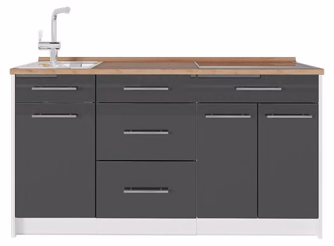 Cucine componibili piccole Vicco Fame-Line Antracite lucido/Bianco 150 cm, PL Rovere, Model 65318