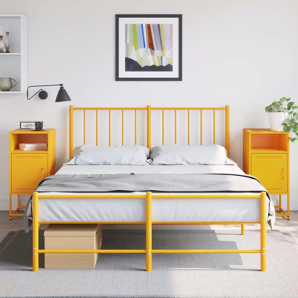 Set di 2 comodini vidaXL in metallo giallo senape stile industriale, L/P/H: 36 x 39 x 78 cm