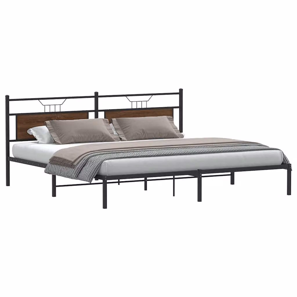 Giroletto vidaXL senza materasso in rovere marrone con struttura in metallo e legno L/P/H: 199 x 161,5 x 207 cm
