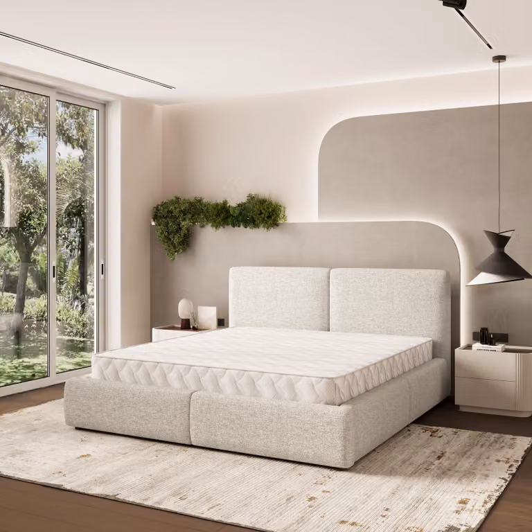 Letto imbottito Masseno FELURO NV 200x200 cm, letto imbottito con cassetti - color crema, NEVE 02